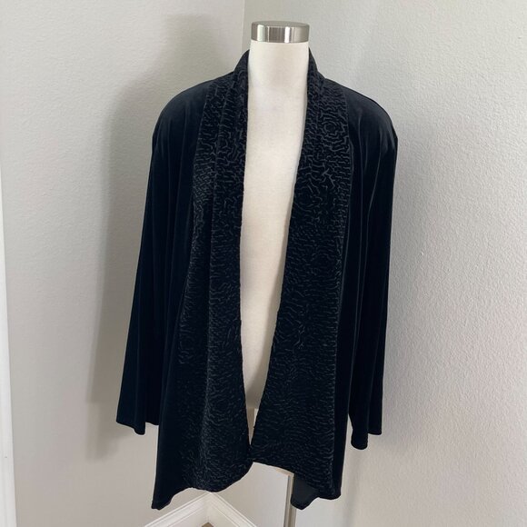 Mirasol Woman Plus 1X Black Velvet Open Cardigan Long Sleeve - Picture 1 of 9
